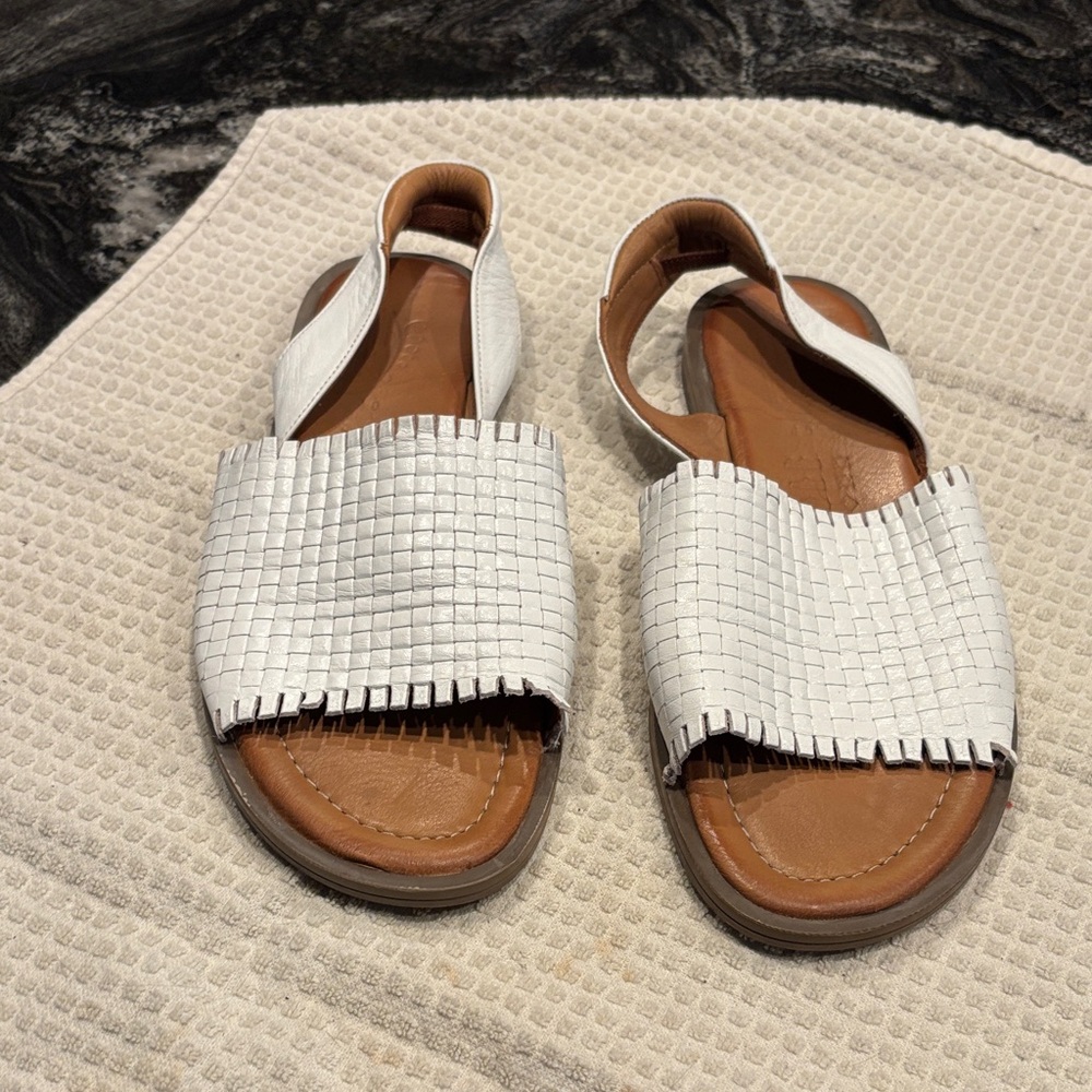 Spring Step White Woven Sandals